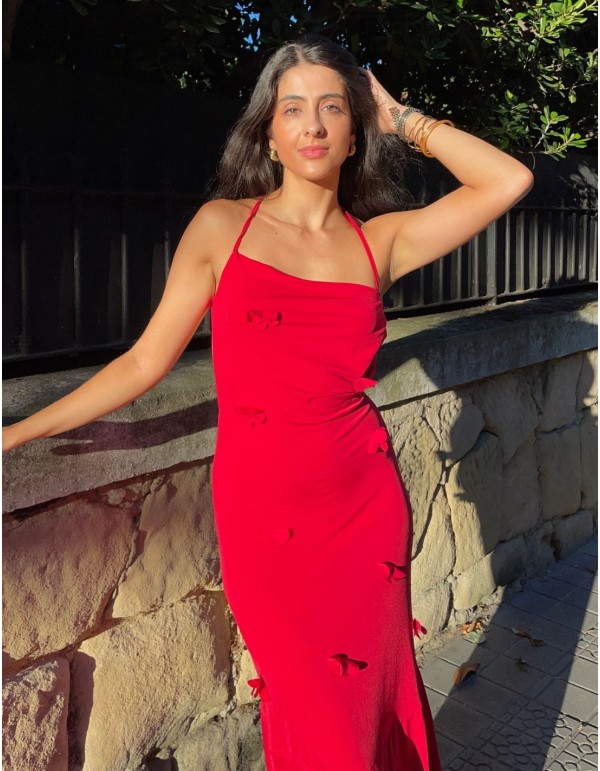 Long red party dress with 3D flowers - OLAIA MADINABEITIA