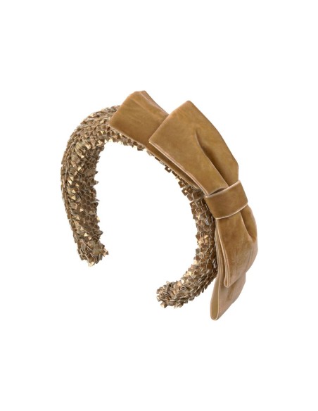 Diadema para invitada de lentejuelas y lazo de terciopelo