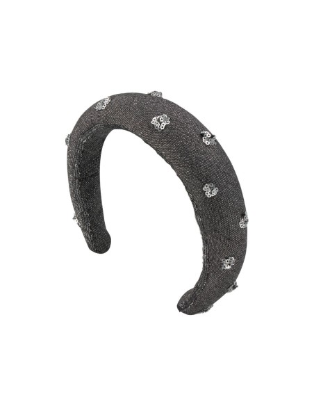 Diadema de invitada en negro metalizado con lentejuelas plata