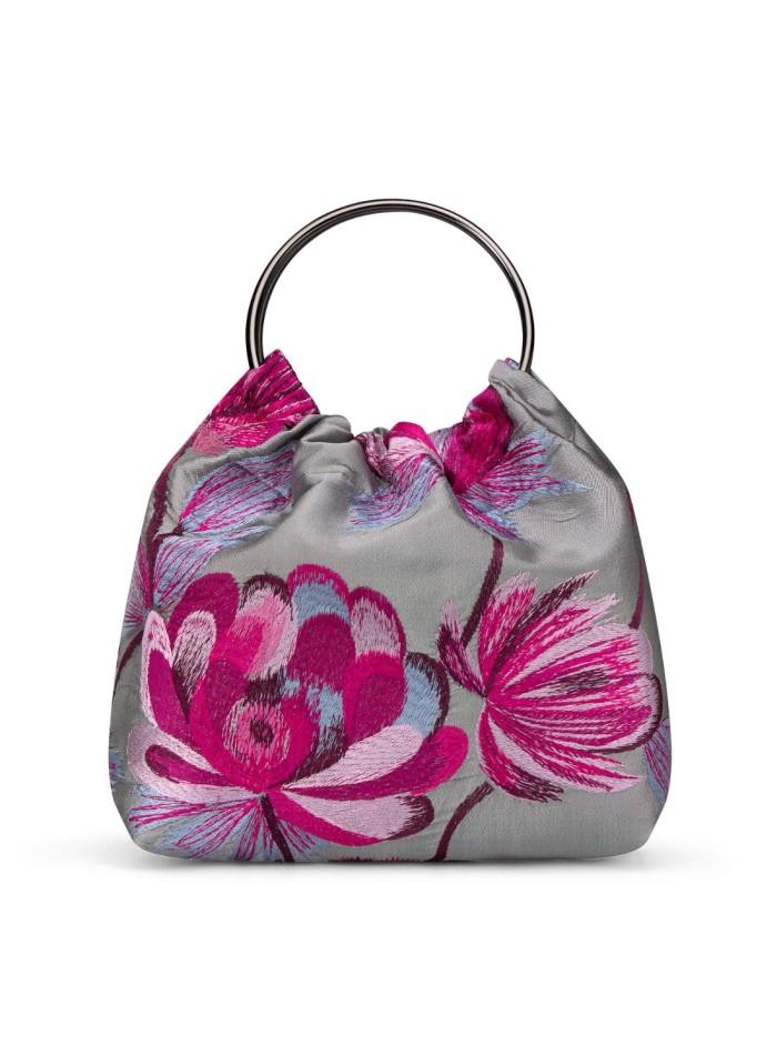 Bolso de invitada en seda salvaje bordada con asa