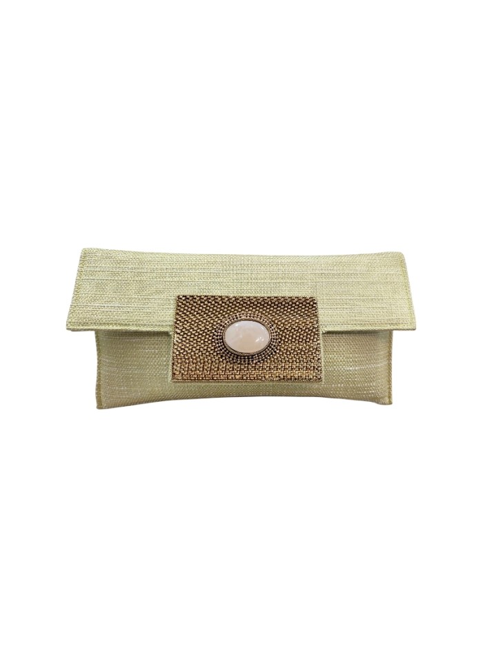 Portefeuille de fête en toile de jute vert lime avec broche