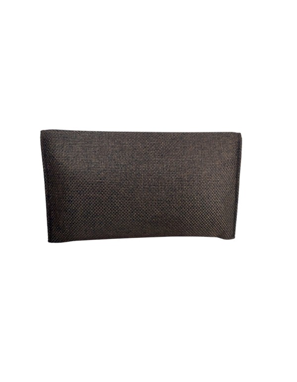 Cartera de mano chocolate en yute con broche de piedra 2