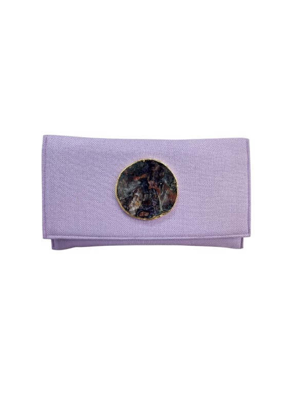 Pochette en jute mauve avec broche en pierre