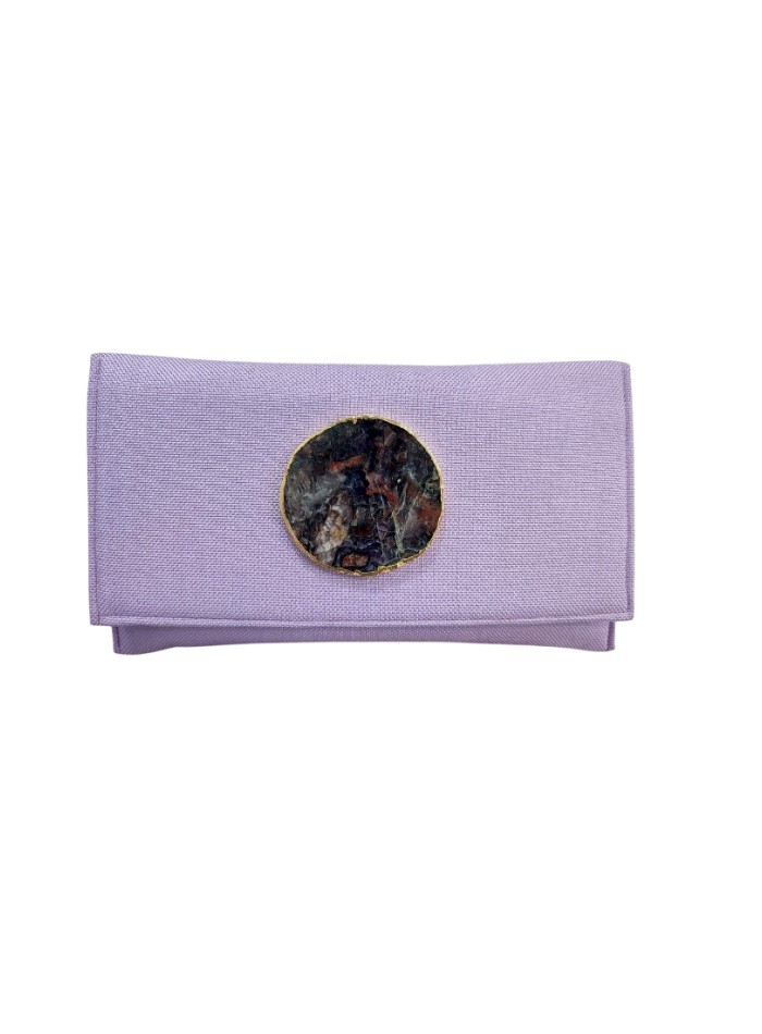 Mauve jute handbag with stone brooch