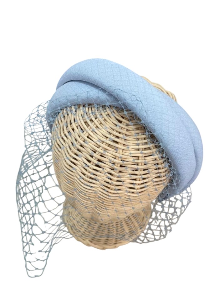 Light blue double guest headband with lattice veil