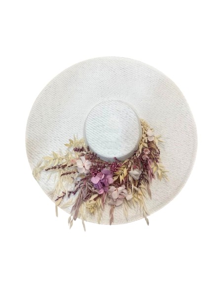 Ecru color guest pamela with floral embellishment