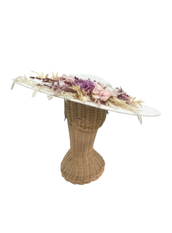 Ecru color guest pamela with floral embellishment