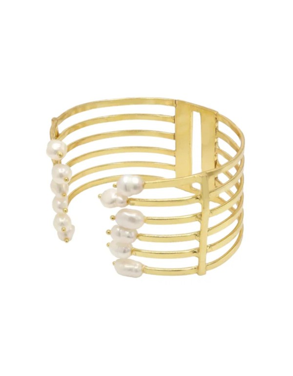 Large bracelet doré avec perles