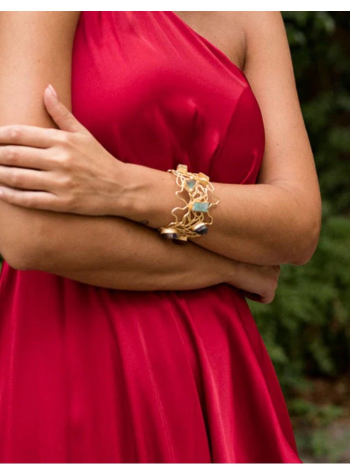 Brazalete dorado con piedras de color cuarzo