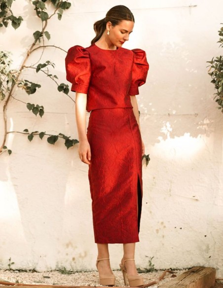 Jupe midi d'invité en brocart fleuri