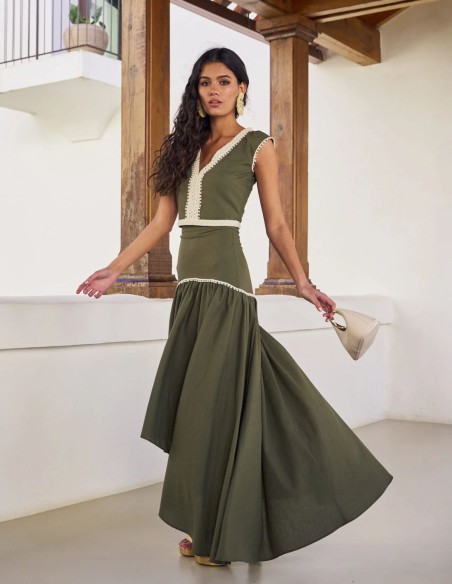 Asymmetrical linen midi skirt with ribbon in beige