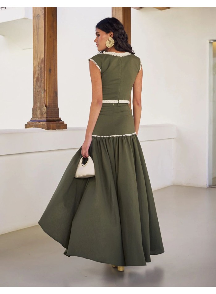 Falda midi de lino asimétrica con cinta en beige