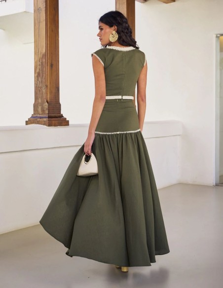 Jupe midi asymétrique en lin avec ruban beige