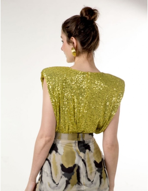 Top de fête à paillettes vert olive avec épaulettes 2