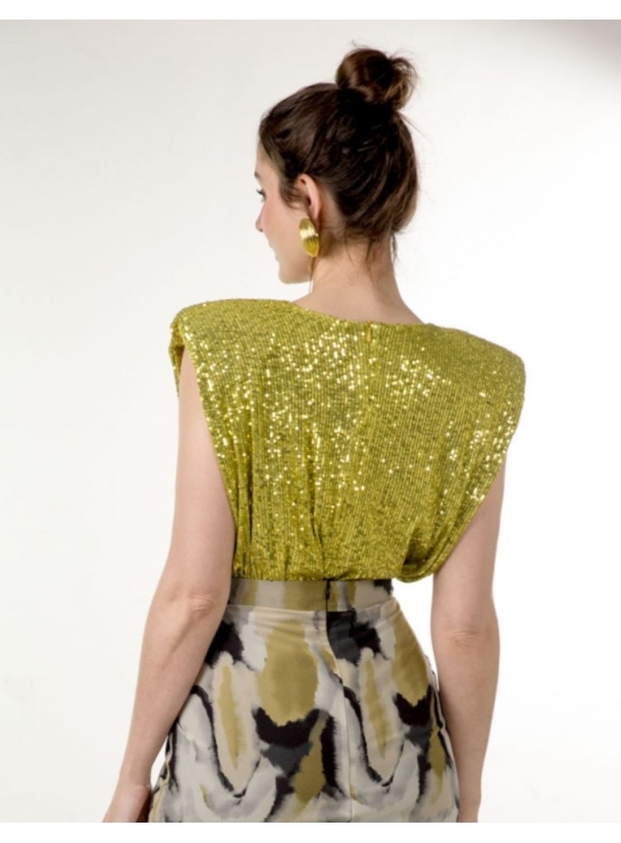Top de fête à paillettes vert olive avec...
