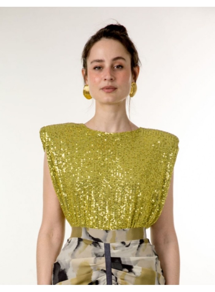 Top de fête à paillettes vert olive avec...