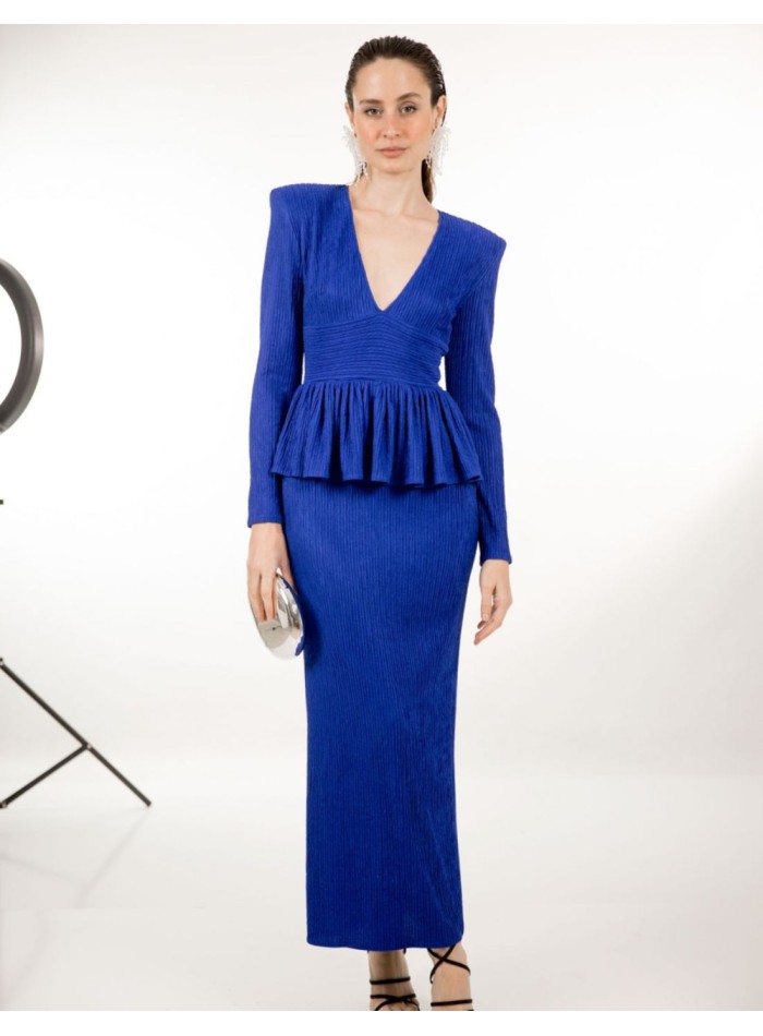 Klein blue midi dress with peplum neckline and...