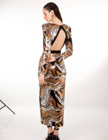 Vestido midi de fiesta cobre con lentejuelas para nochevieja Vestido midi de fiesta cobre con lentejuelas para nochevieja
