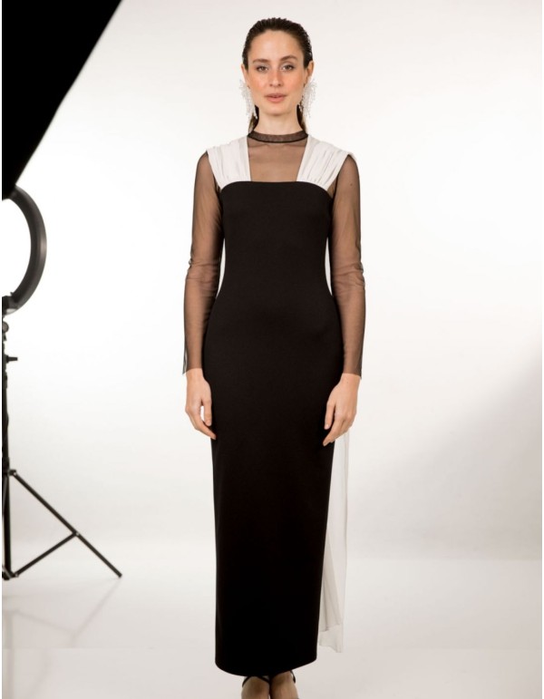 Robe midi noire et blanche avec bretelles spaghetti en... 2
