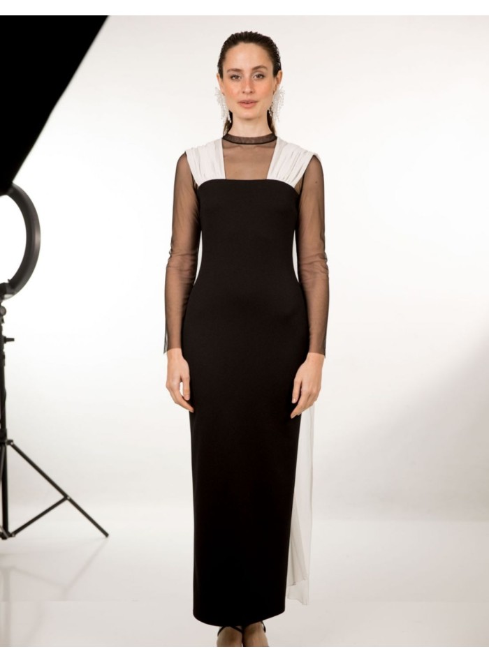 Black and white midi dress with chiffon...