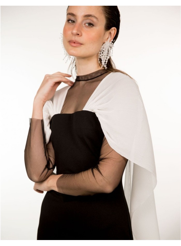 Black and white midi dress with chiffon...