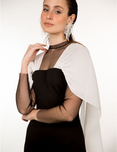 Black and white midi dress with chiffon spaghetti straps