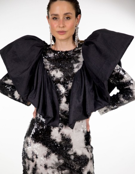 Mini robe à paillettes avec imprimé noir et blanc