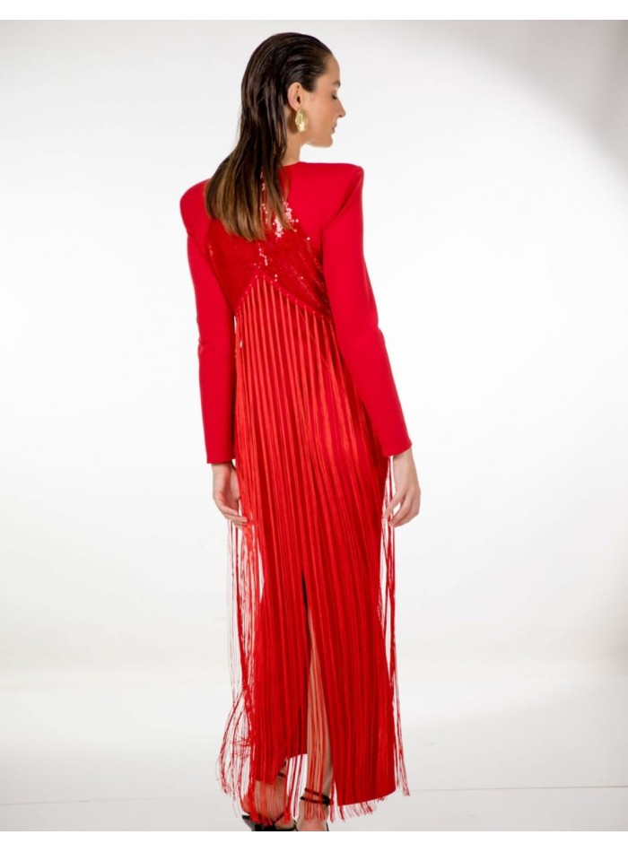 Robe de soirée midi rouge avec paillettes et...