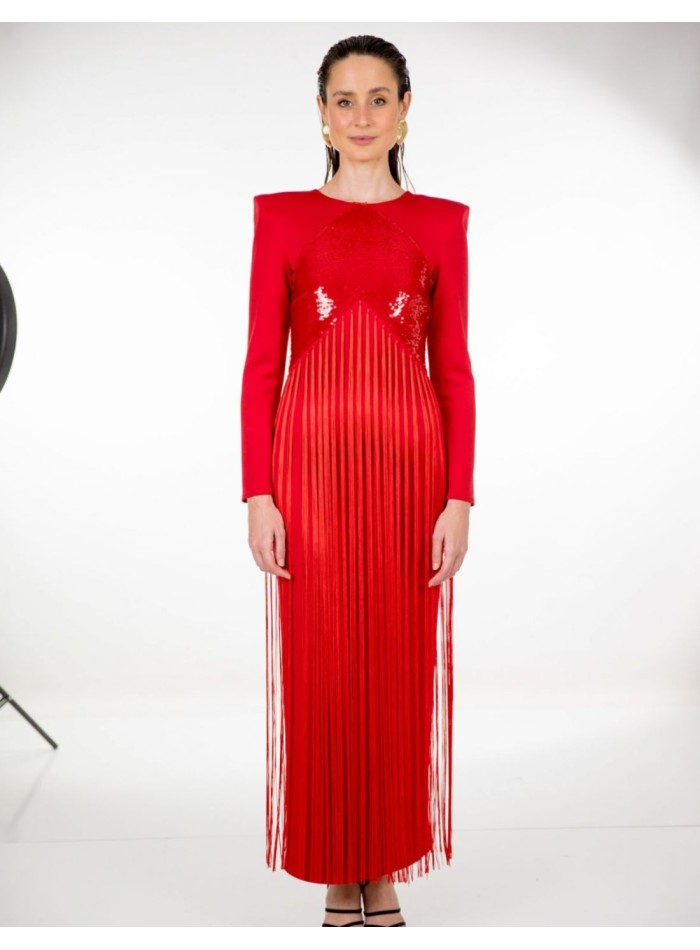 Robe de soirée midi rouge avec paillettes et...