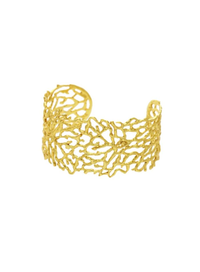 Brazalete ancho en dorado con diseño de ramificaciones