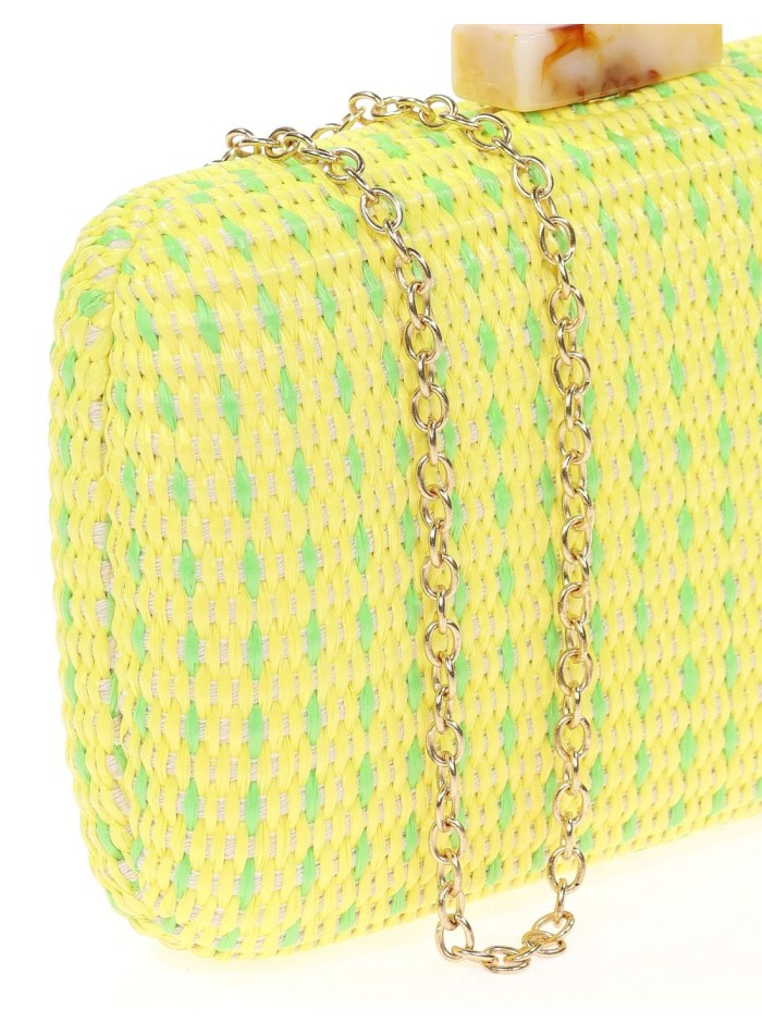 Bolso de fiesta lima con efecto rafia y detalle de piedra