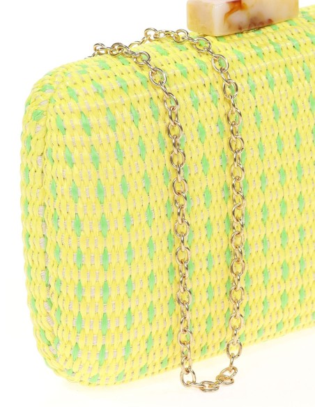 Party bag with raffia effect and stone detail