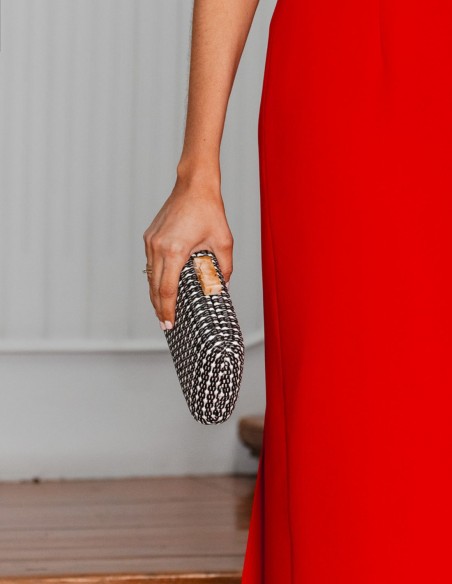 Party bag with raffia effect and stone detail