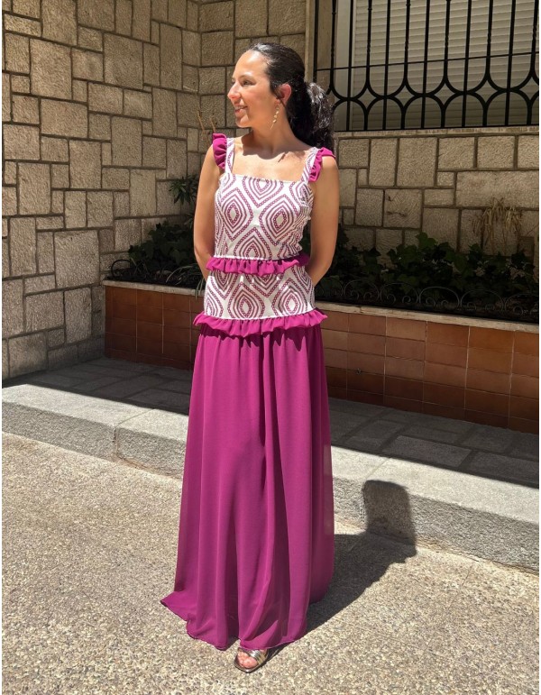 Vestido largo estampado con volantes de gasa 2