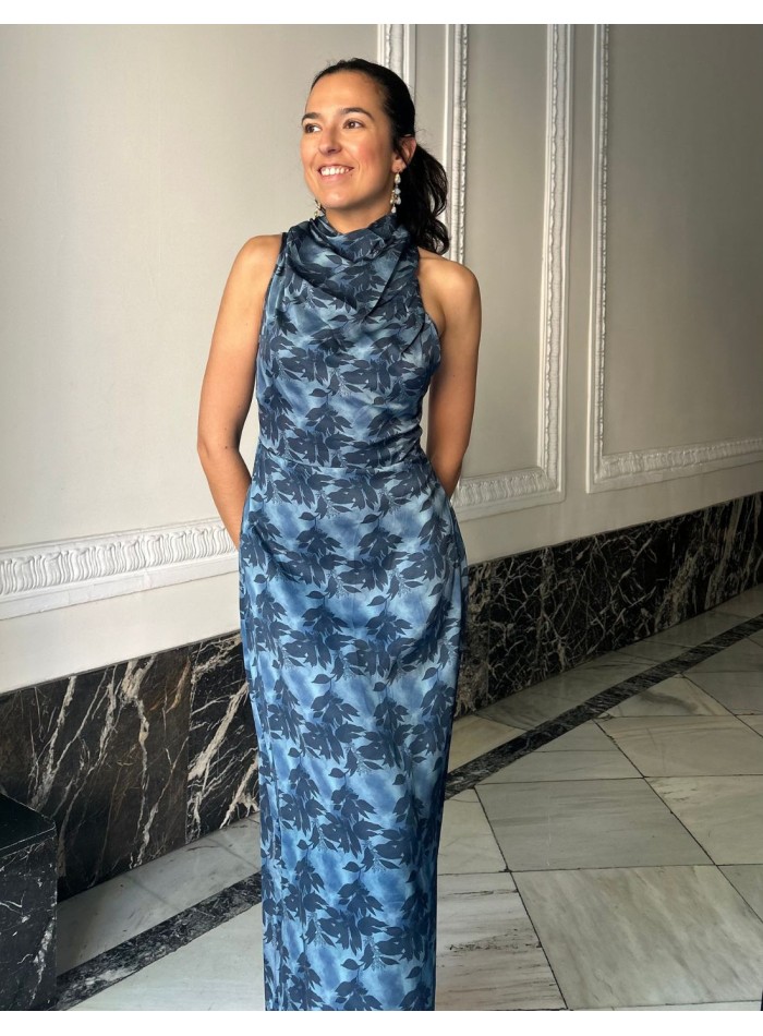 Printed midi dress for guest with closed neckline