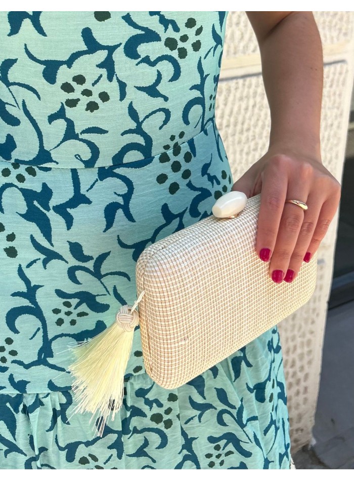 Handcrafted raffia party bag with tassel