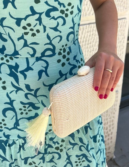 Sac de fête en raphia avec pompon fait à la main