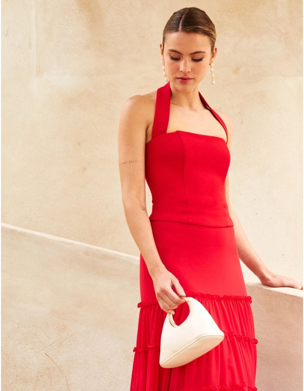 Red crepe party top