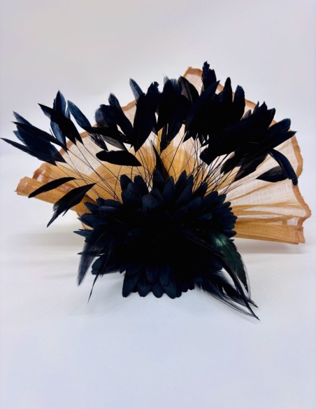 Turban beige et noir avec maxi fleur