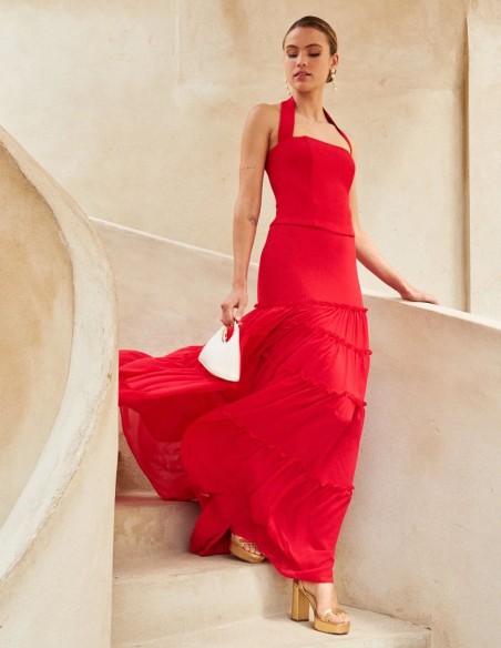 Long red chiffon skirt