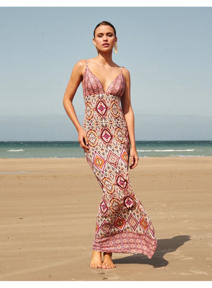 Robe longue imprimée avec décolleté en V
