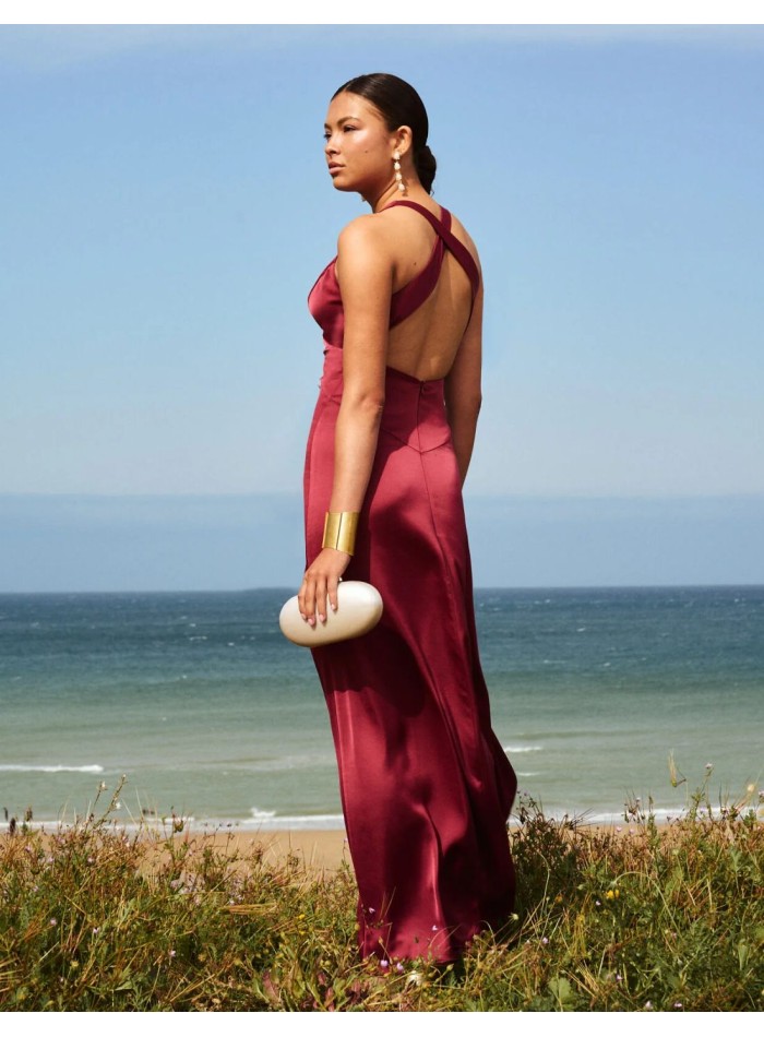 Maroon satin long dress