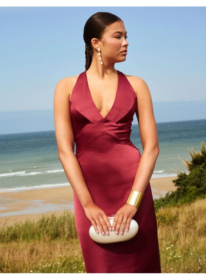 Maroon satin long dress