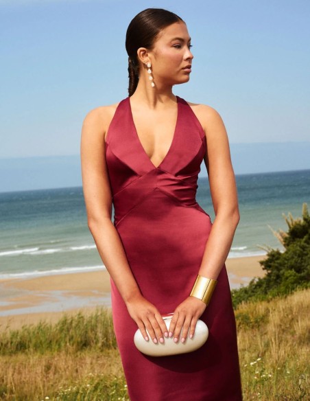 Maroon satin long dress
