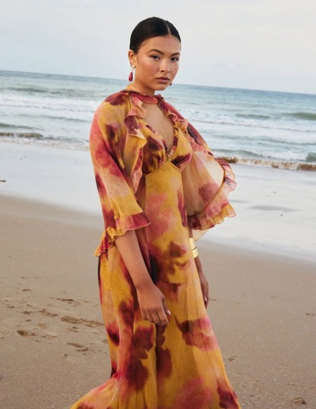 Vestido largo con estampado acuarelado