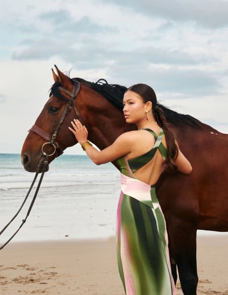 Vestido largo con estampado degradado en verde y lila Vestido largo con estampado degradado en verde y lila