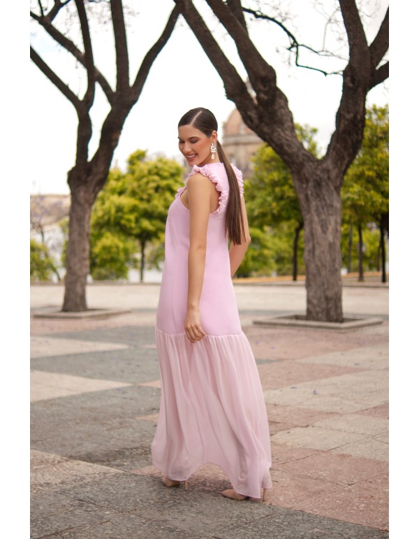 Robe longue pour invitée avec volants et hanches basses 2