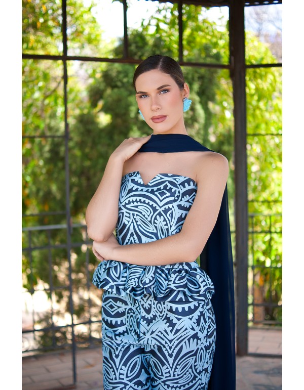 Top para invitada palabra de honor peplum azul