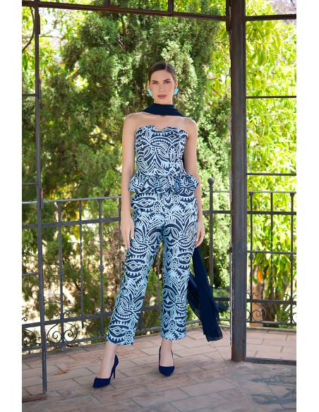 Blue peplum strapless peplum guest top