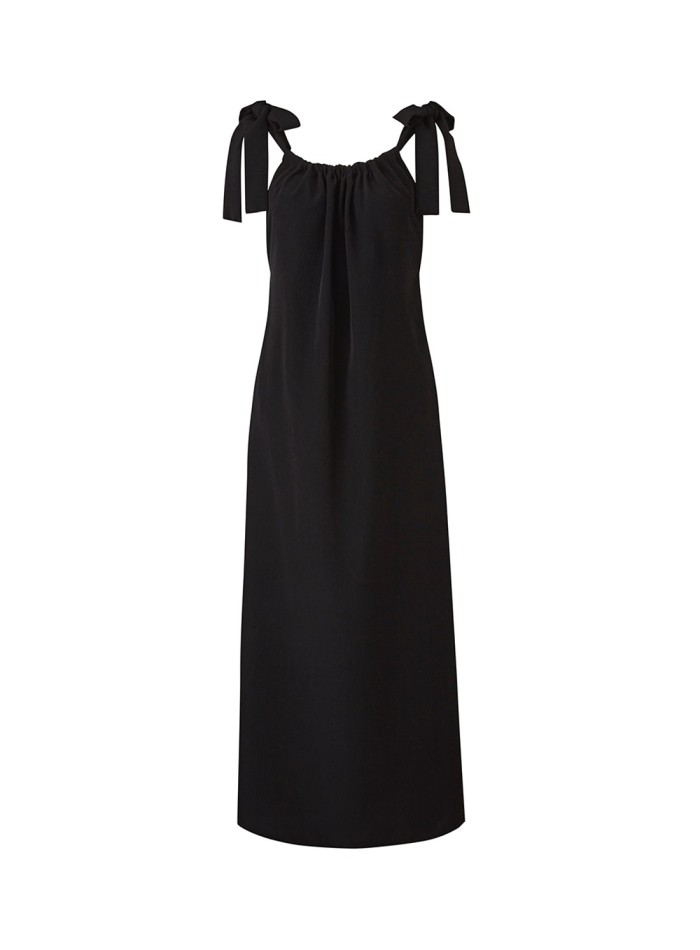 Vestido negro con detalle de lazos en tirantes para INVITADISIMA
